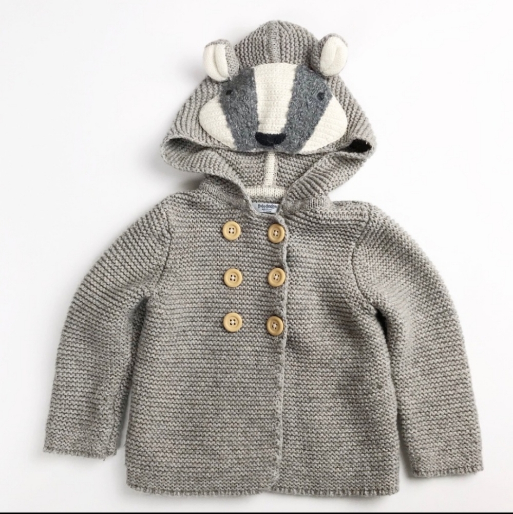 Mini Boden Gray Badger Cardigan Sweater Cotton Wool sz 6-12M